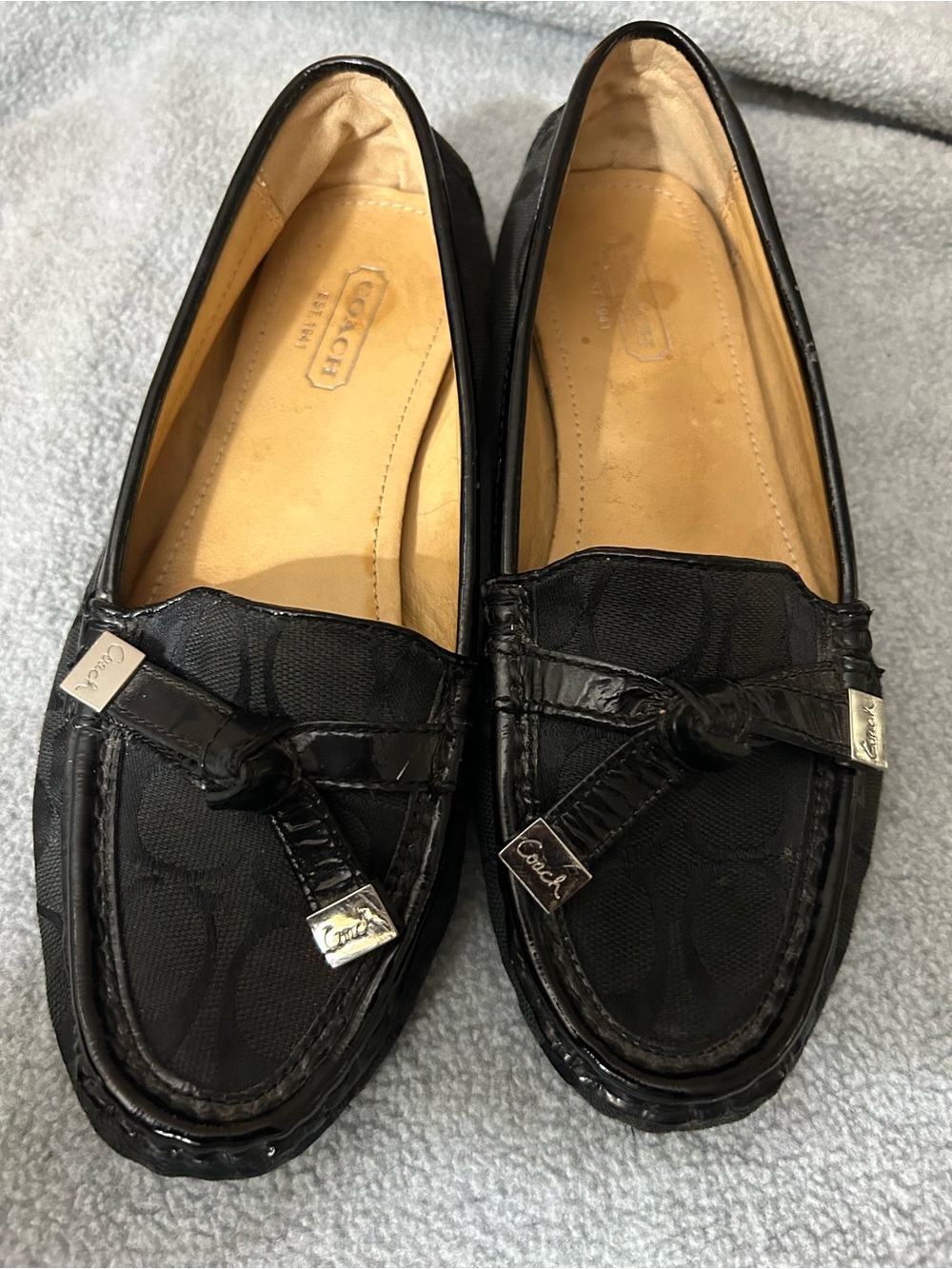 Coach Black Signature Canvas Loafers with Patent Trim